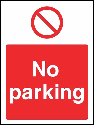 No parking sign showing plain red prohibition symbol above wording. Artwork ACCE0038.
