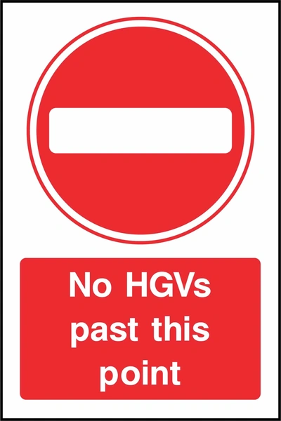 Red and white sign with a no-entry symbol and No HGVs past this point wording. CONS0035 artwork.