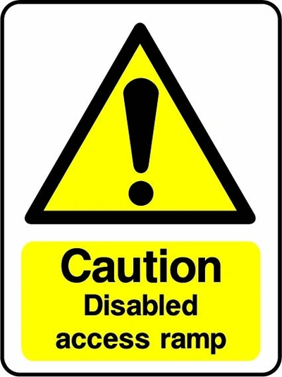 Caution — Disabled access ramp sign showing yellow warning triangle above wording. Artwork DDA0004.