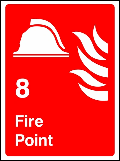 8 — Fire Point sign showing number 8 and fire point pictogram. Artwork FEQP0021.