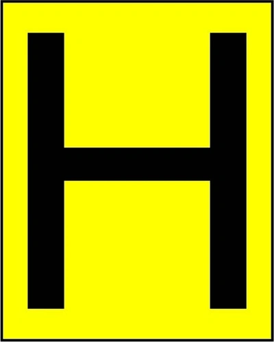 H sign showing yellow hydrant marker with black H. Artwork FEQP0027.