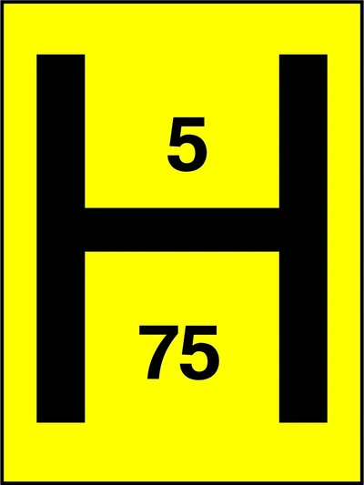 H — 5 — 75 sign showing yellow hydrant marker with numbers 5 and 75. Artwork FEQP0026.
