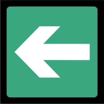Green and white Emergency escape arrow — Left sign showing left arrow pictogram. Artwork EMER0053.