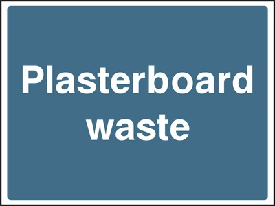 Large white lettering on a blue background with Plasterboard waste wording. CONS0108 artwork.