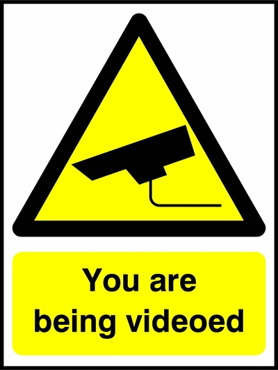 You are being videoed sign. yellow CCTV camera warning triangle and wording. Artwork SECU0037.