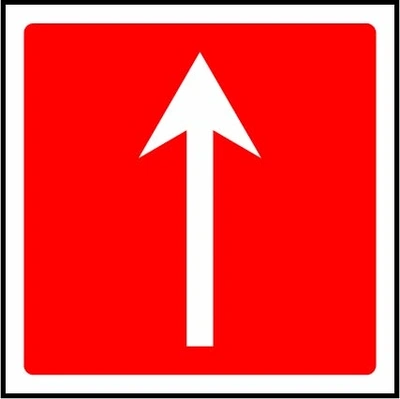 Fire equipment direction — Up sign showing white upward arrow on red. Artwork FEQP0056.