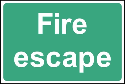 Fire escape sign showing word-only landscape design. Artwork EMER0084.