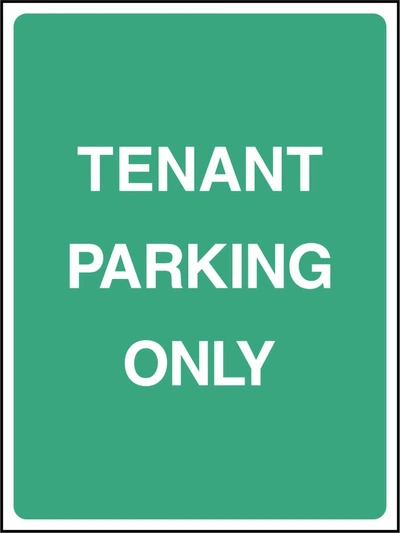 Tenant Parking Only sign. green background with white lettering. Supplied artwork PARK0031.