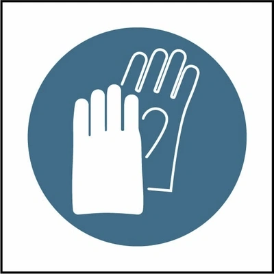 Wear hand protection pictogram sign showing blue protective gloves pictogram without wording. Artwork PPE0050.