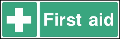 First aid sign showing white cross beside wording. Artwork FAID0033.