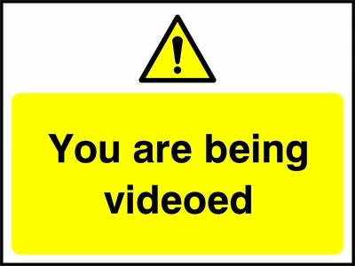 You are being videoed sign. yellow pictogram and text panel. Artwork SECU0053.