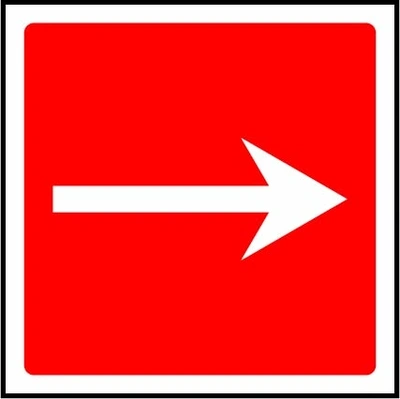 Fire equipment direction — Right sign showing white right-pointing arrow on red. Artwork FEQP0054.