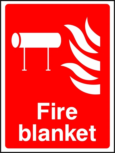 Fire blanket sign showing blanket and flame pictograms. Artwork FEQP0014.