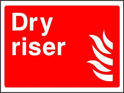 Dry riser sign showing dry riser identification with flame pictogram. Artwork FEQP0045.