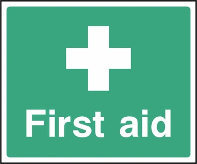 First aid sign showing white cross above wording. Artwork FAID0040.