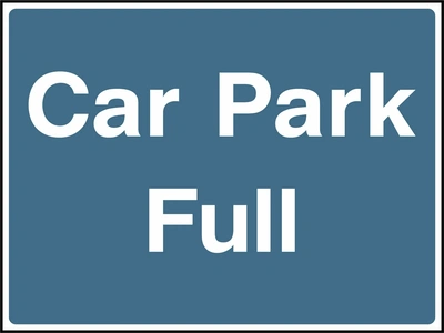 Car Park Full sign. blue-grey background with white lettering. Supplied artwork PARK0008.
