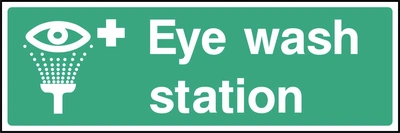 Eye wash station sign showing eye and water spray pictogram. Artwork FAID0036.