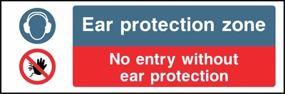 Ear protection zone — No entry without ear protection. Stacked message panels. Artwork MULT0013.