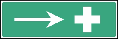 First aid direction — Right sign showing white cross and right-pointing arrow. Artwork FAID0030.