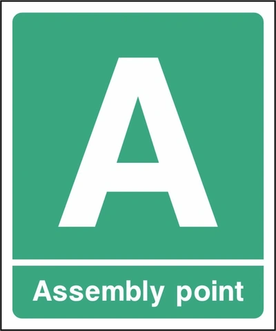 A — Assembly point sign showing portrait assembly point A. Artwork EMER0090.