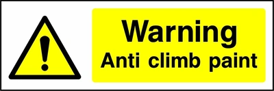 Warning — Anti climb paint sign. yellow-and-black warning or coloured access panels. Artwork SECU0014.