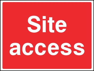 Large white lettering on a red background with Site access wording. CONS0070 artwork.