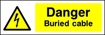 Danger — Buried cable sign showing yellow electrical lightning bolt warning triangle beside wording. Artwork ELEC0019.