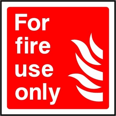 For fire use only sign showing square fire-use notice with flame pictogram. Artwork FEQP0046.