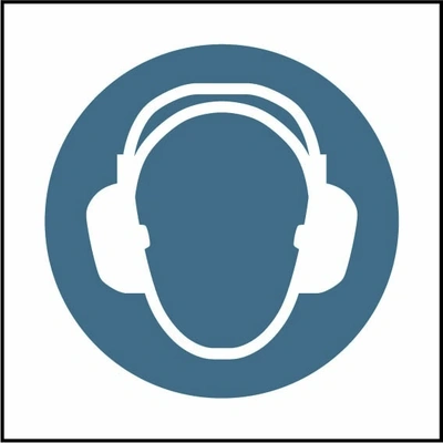 Wear ear protection pictogram sign showing blue ear defenders pictogram without wording. Artwork PPE0052.