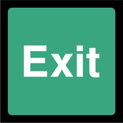 Green and white Exit sign showing word-only square design. Artwork EMER0059.