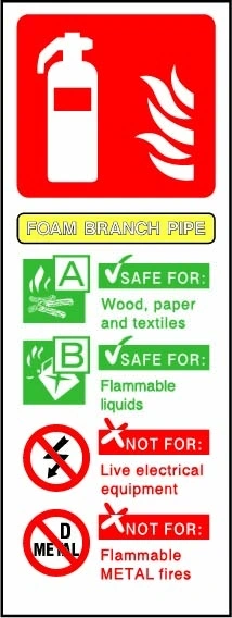 FOAM BRANCH PIPE sign showing vertical foam branch pipe identification chart. Artwork FEQP0083.