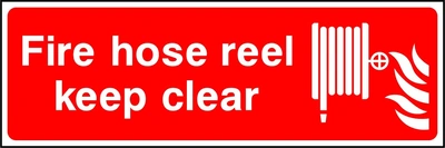 Fire hose reel keep clear sign showing hose reel keep-clear letterbox artwork. Artwork FEQP0030.