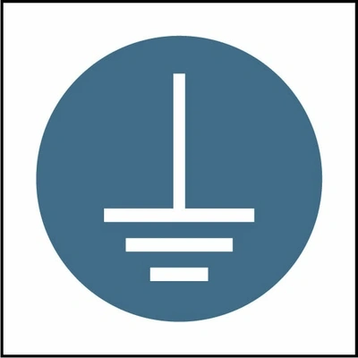 Earth connection pictogram sign showing white earth connection pictogram in blue circle. Artwork MACH0057.