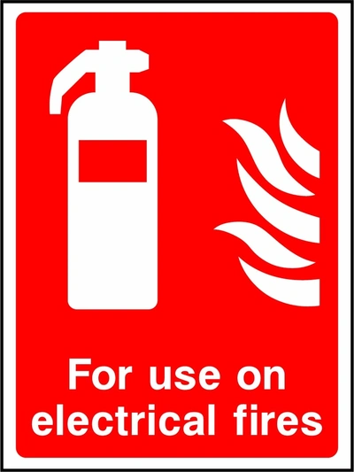 For use on electrical fires sign showing electrical-fire wording below extinguisher. Artwork FEQP0015.