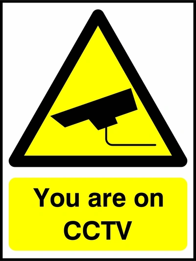 You are on CCTV sign. yellow CCTV camera warning triangle and wording. Artwork SECU0038.