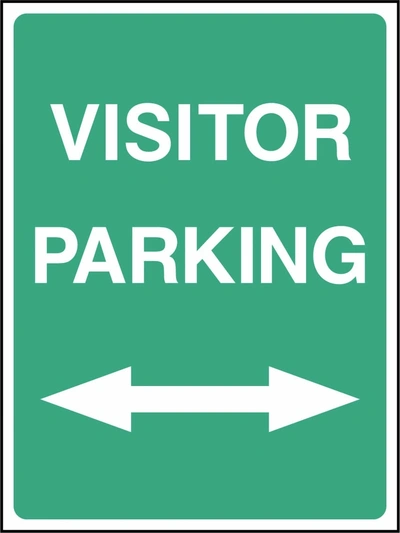 Visitor Parking — Double-ended arrow sign. green background with white lettering. Supplied artwork PARK0035.
