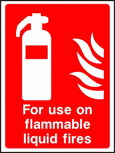 For use on flammable liquid fires sign showing flammable-liquid wording below extinguisher. Artwork FEQP0017.