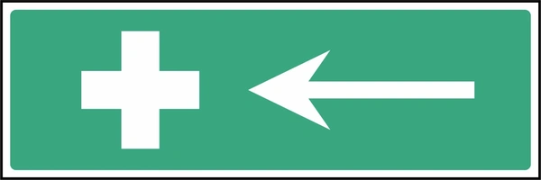 First aid direction — Left sign showing white cross and left-pointing arrow. Artwork FAID0029.