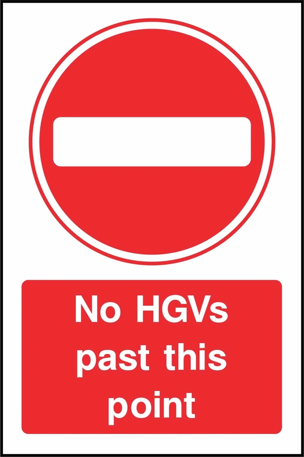 Red and white sign with a no-entry symbol and No HGVs past this point wording. CONS0035 artwork.