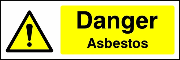 Yellow and black sign with an exclamation mark warning symbol and Danger — Asbestos wording. CONS0053 artwork.