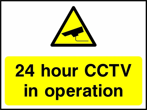24 hour CCTV in operation sign. yellow pictogram and text panel. Artwork SECU0047.