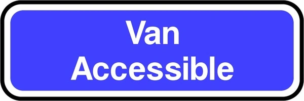 Van Accessible sign showing blue-and-white wording in a rounded letterbox panel. Artwork DDA0016.