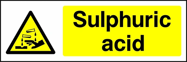 Sulphuric acid sign with yellow triangular corrosion pictogram beside wording. Artwork CHEM0006.