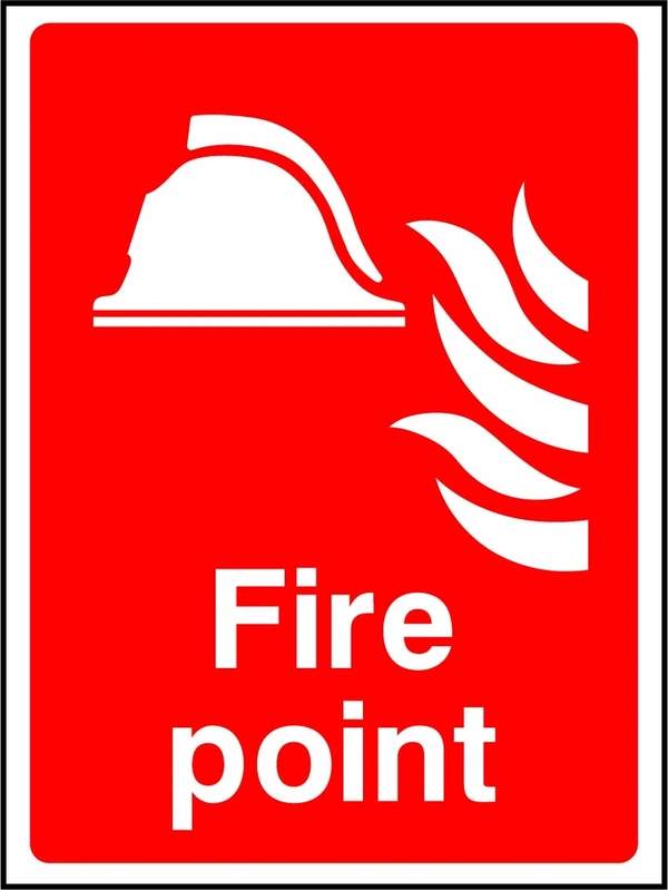 Fire point sign showing helmet and flame pictograms. Artwork FEQP0008.