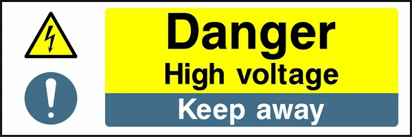 Danger — High voltage — Keep away. Stacked message panels. Artwork MULT0004.