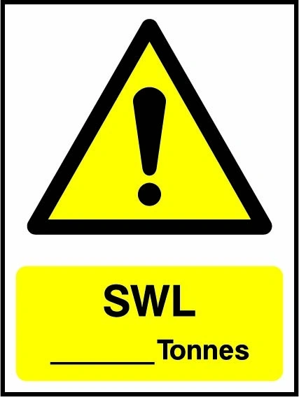 SWL — Tonnes sign showing yellow warning triangle above blank tonne load panel. Artwork LIFT0008.