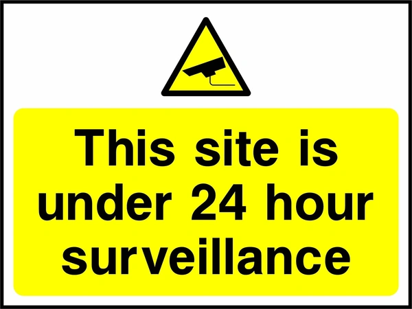This site is under 24 hour surveillance sign. yellow pictogram and text panel. Artwork SECU0048.