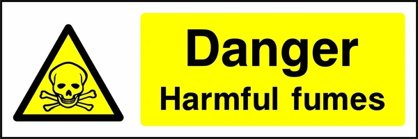 Danger — Harmful fumes sign with yellow triangular skull and crossbones pictogram beside wording. Artwork CHEM0014.