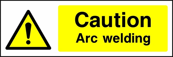 Caution — Arc welding sign showing yellow exclamation warning pictogram beside wording. Artwork GENE0014.