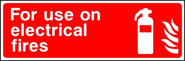 For use on electrical fires sign showing electrical-fire letterbox wording. Artwork FEQP0038.